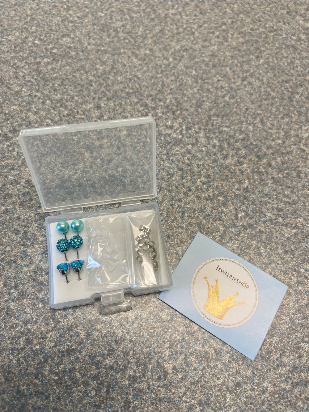 Lake Blue Studs Earrings for Women CZ Rhinestones Crystal Ball